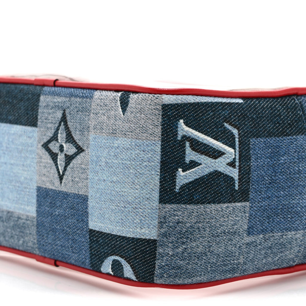 Louis Vuitton Denim Damier Monogram Patchwork PVC Beach Pouch Blue Rouge