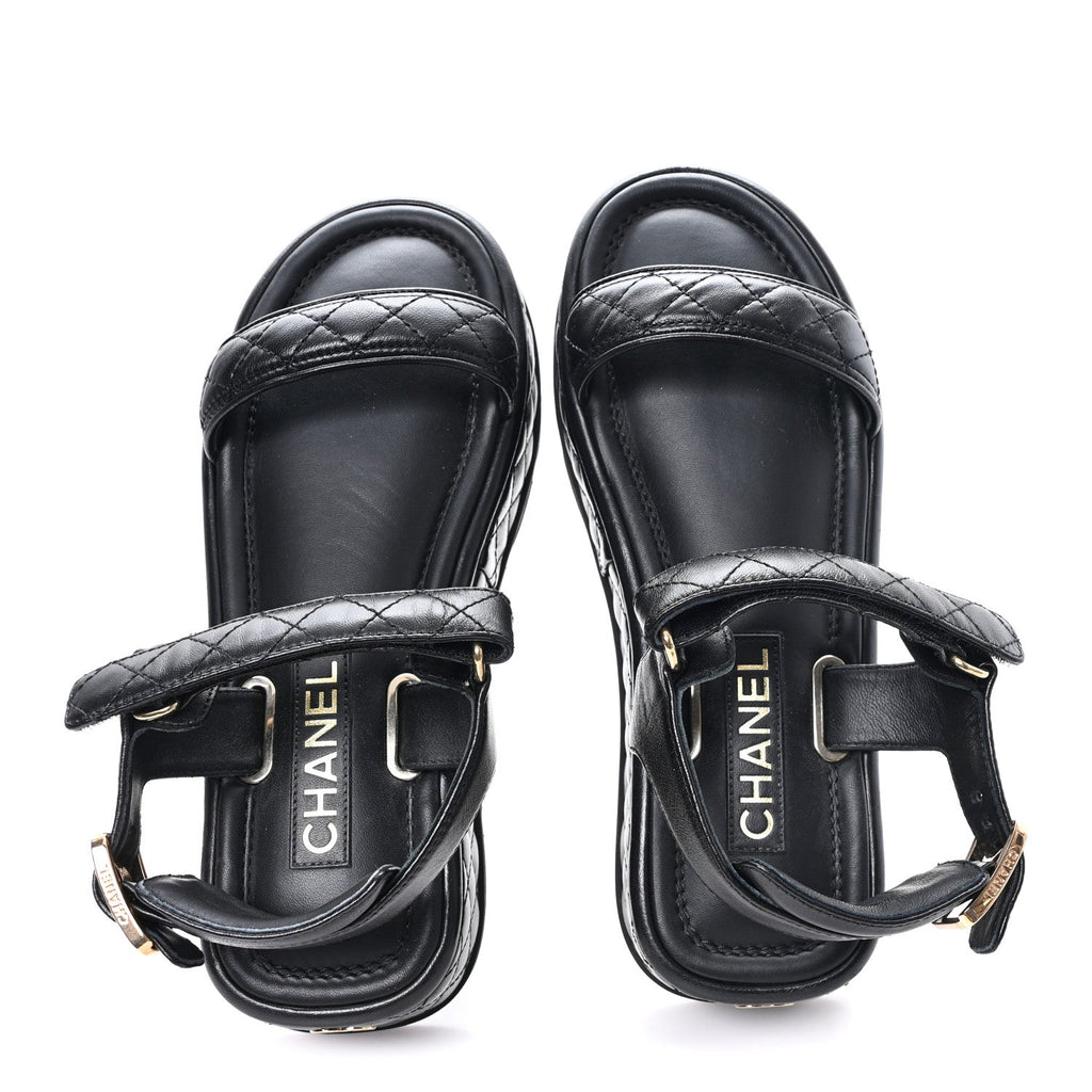 Lambskin Quilted Platform Sandals 38.5 Black