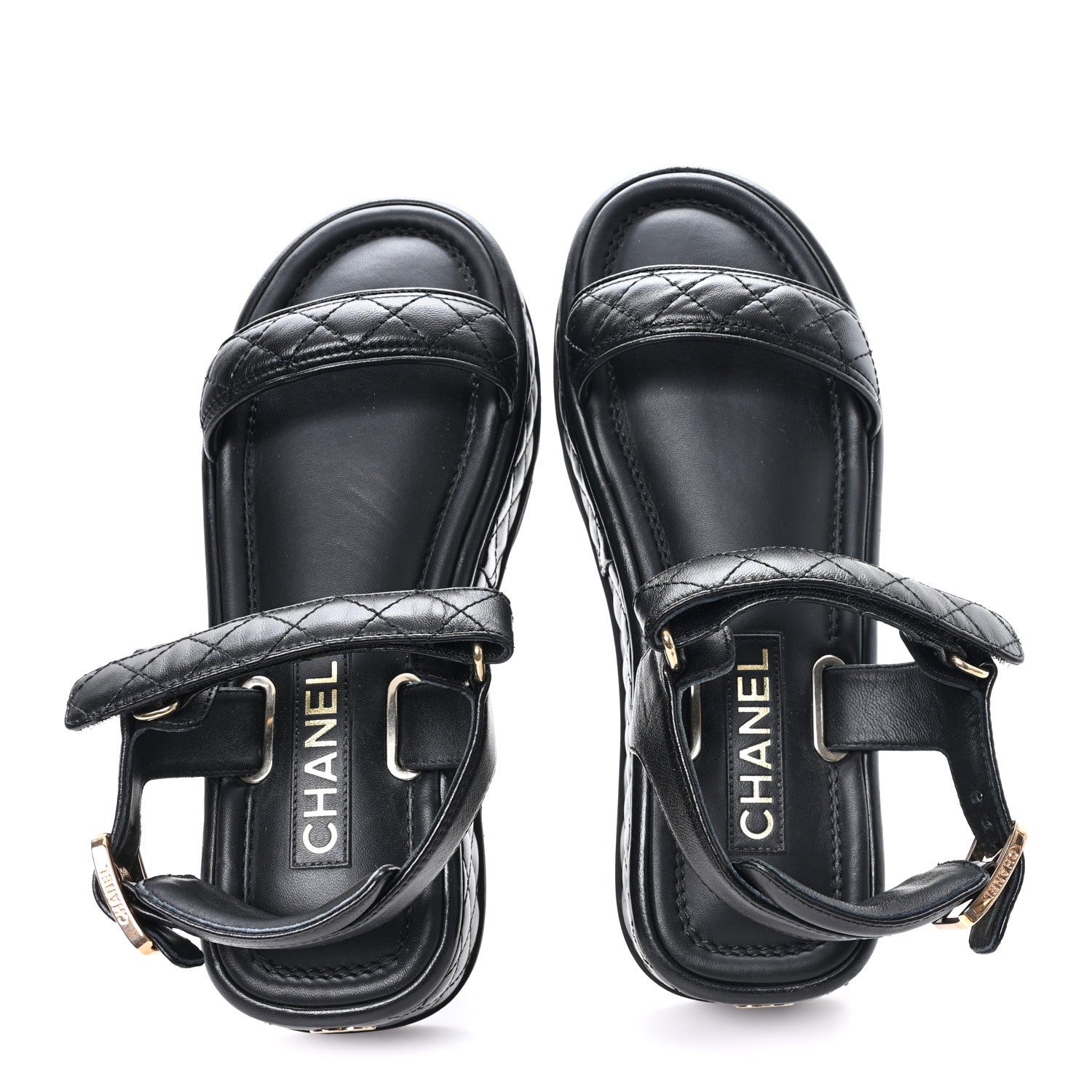 Lambskin Quilted Platform Sandals 38.5 Black