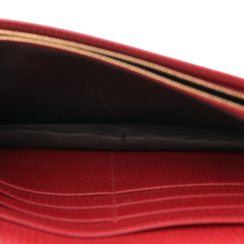 Gucci Dollar Calfskin Mini GG Marmont Chain Wallet Hibiscus Red