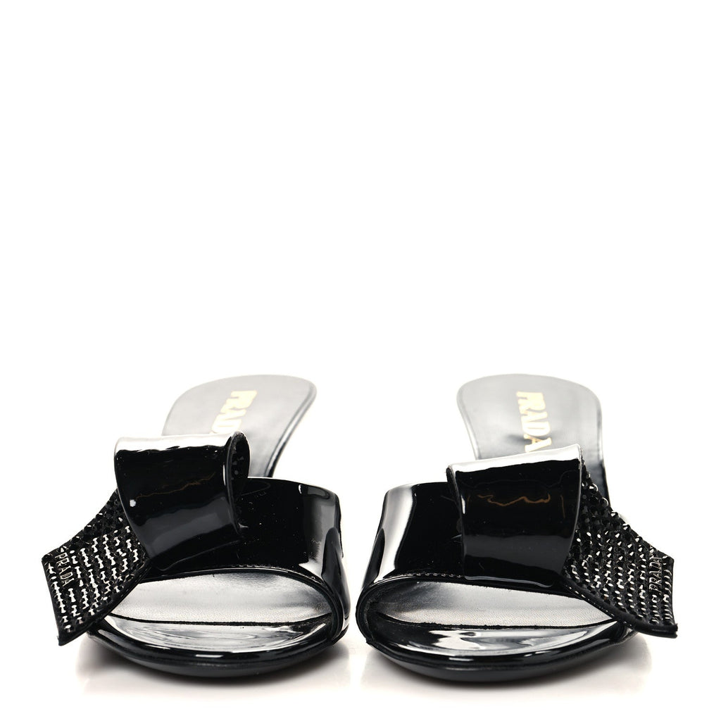Prada Vernice Crystal Bow Pumps 39 Black