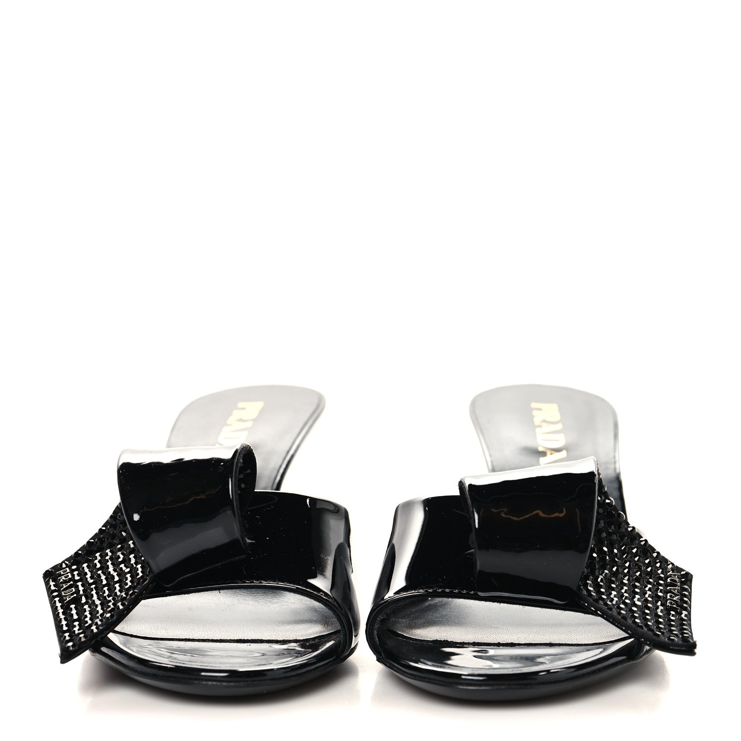 Prada Vernice Crystal Bow Pumps 39 Black