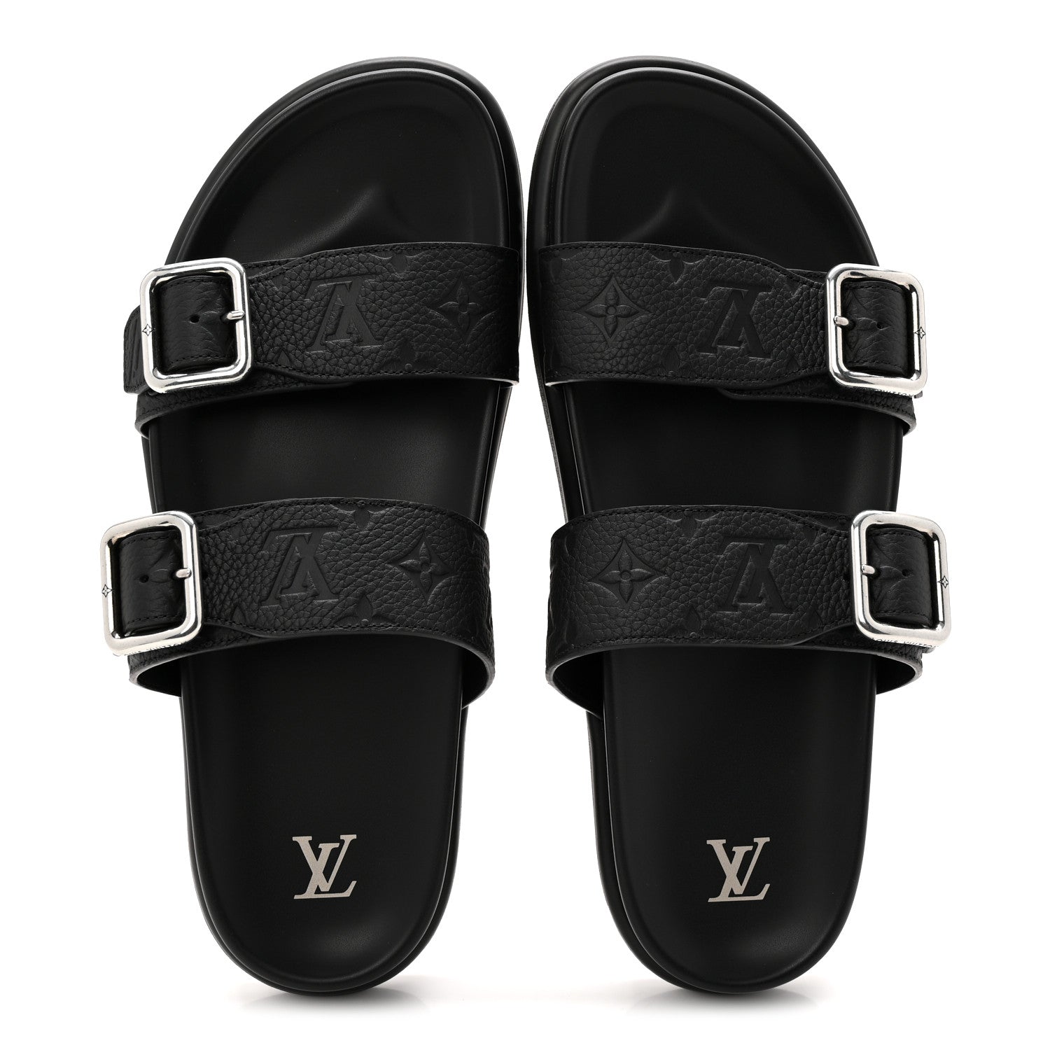 Louis Vuitton Grained Calfskin Embossed Monogram Mens Venice Mule Sandals 11 Black