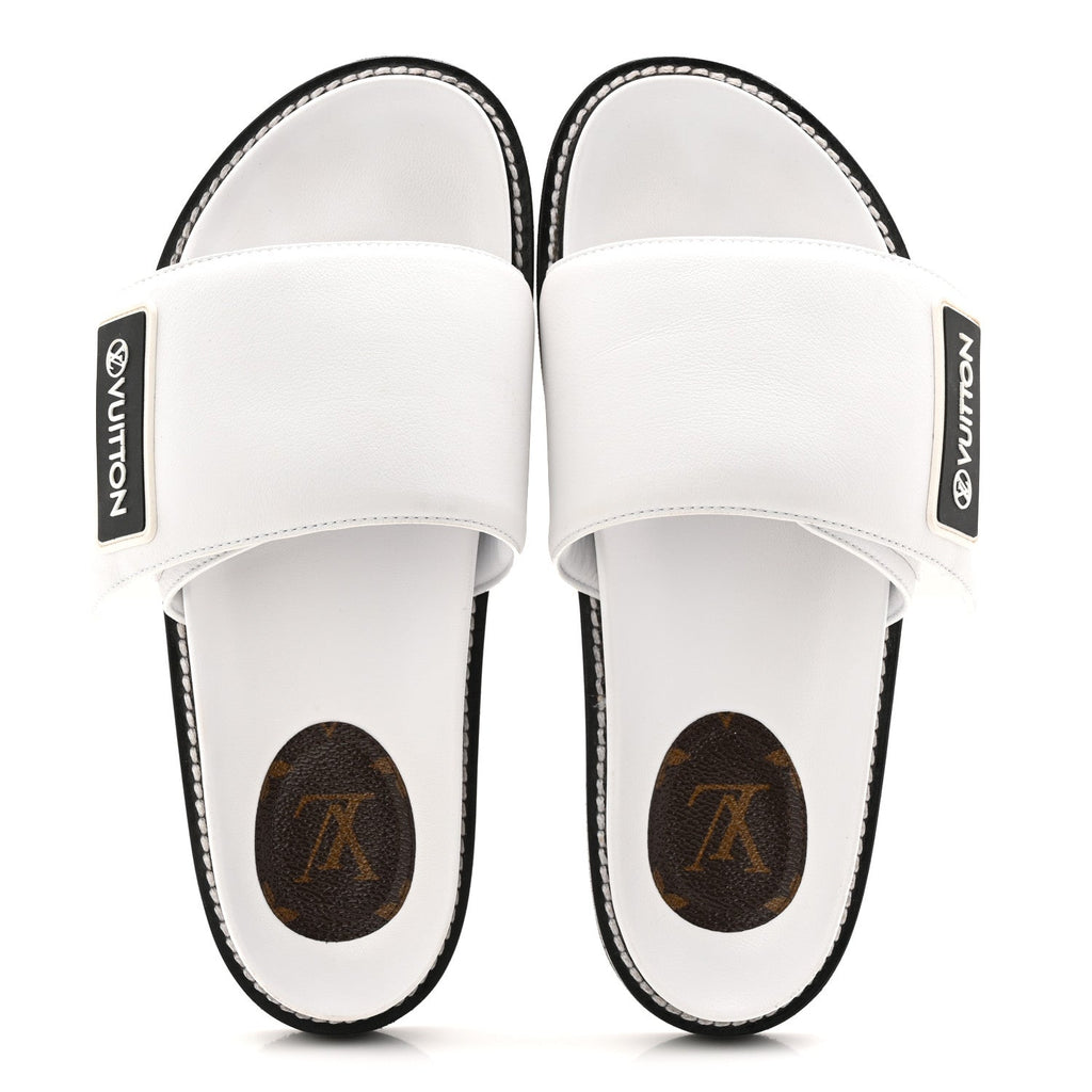 Louis Vuitton Calfskin Sunset Flat Mule Sandals 39 White