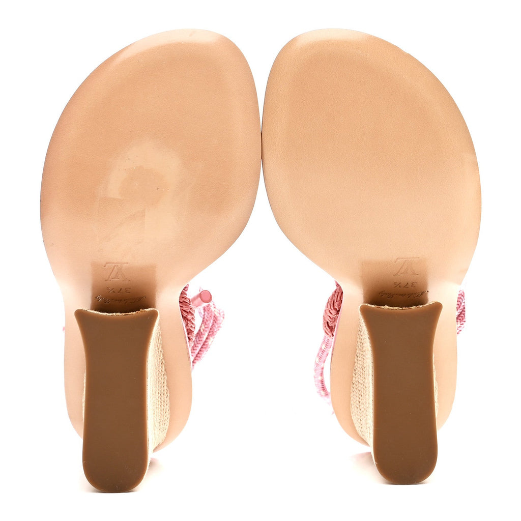 Louis Vuitton Fabric Maia Rope Wedge Sandal 37.5 Rose Clair