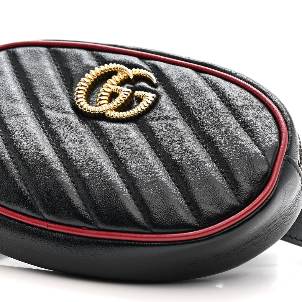 Gucci Azalea Calfskin Matelasse Diagonal Torchon GG Marmont Belt Bag 85 34 Black Romantic Cerise