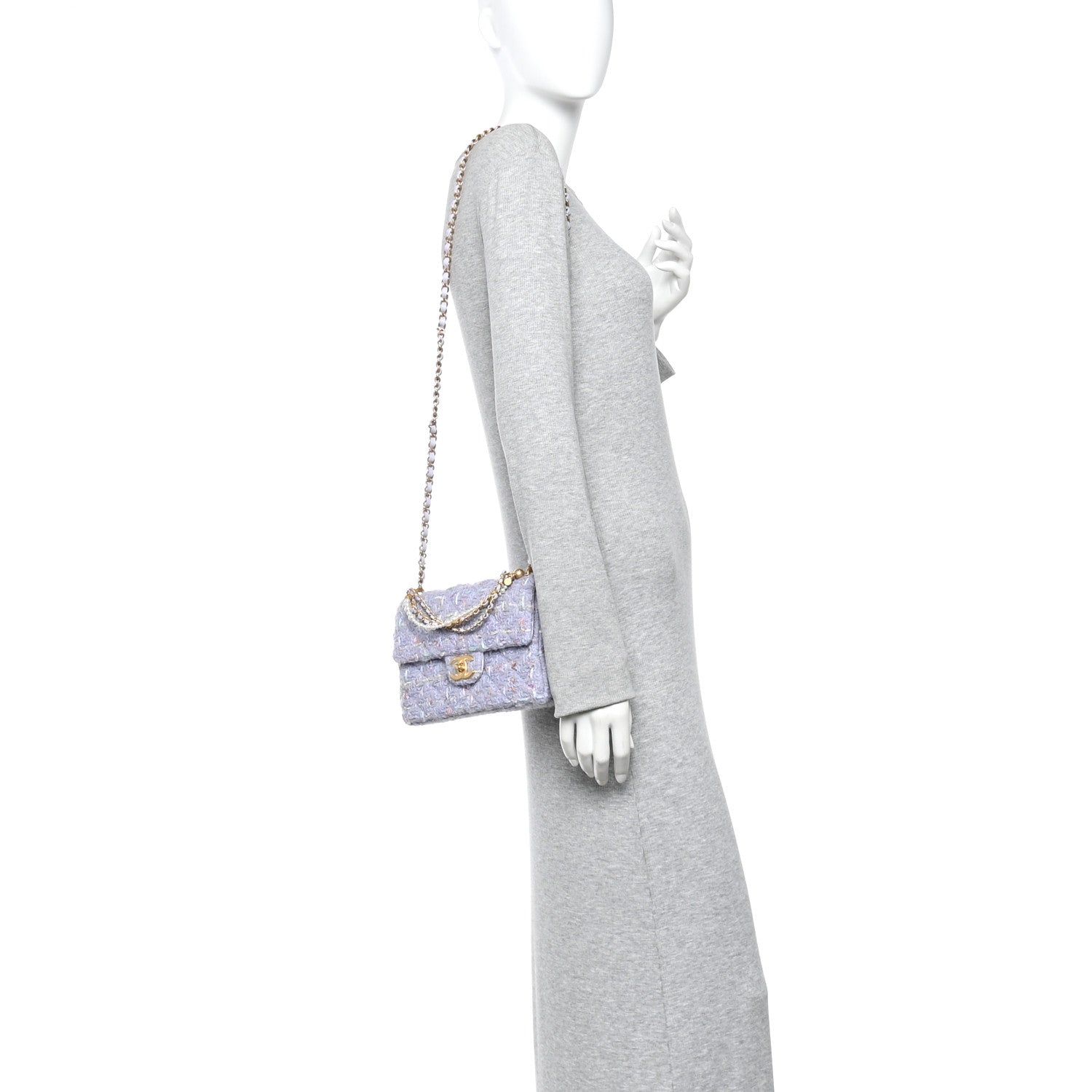 Chanel Tweed Quilted Pearl Twist Mini Rectangular Flap Purple