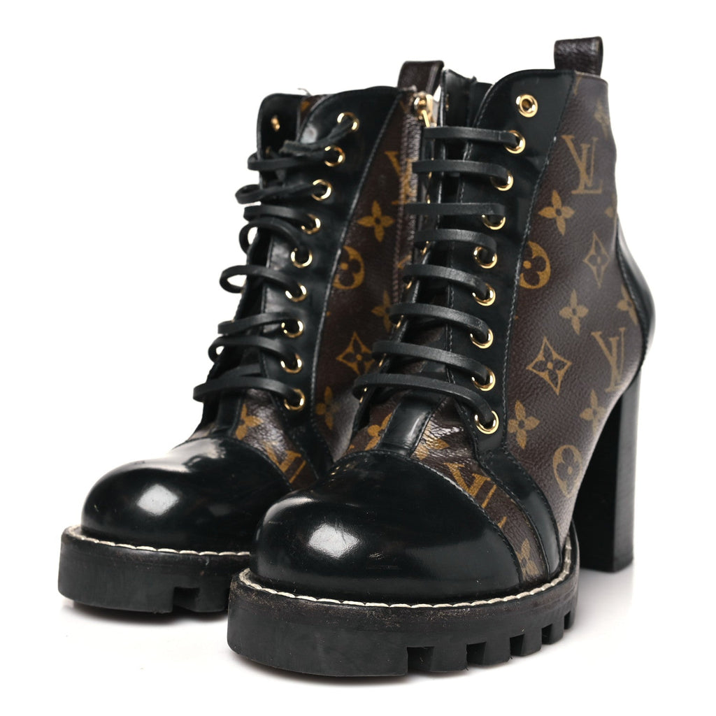 Louis Vuitton Patent Calfskin Monogram Star Trail Ankle Boots 38.5 Black