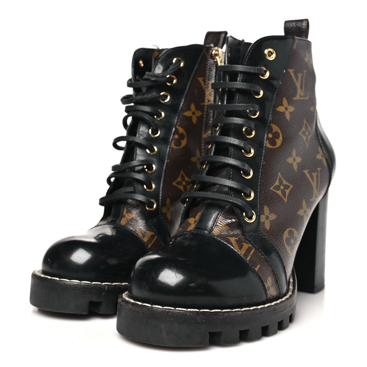 Louis Vuitton Patent Calfskin Monogram Star Trail Ankle Boots 38.5 Black