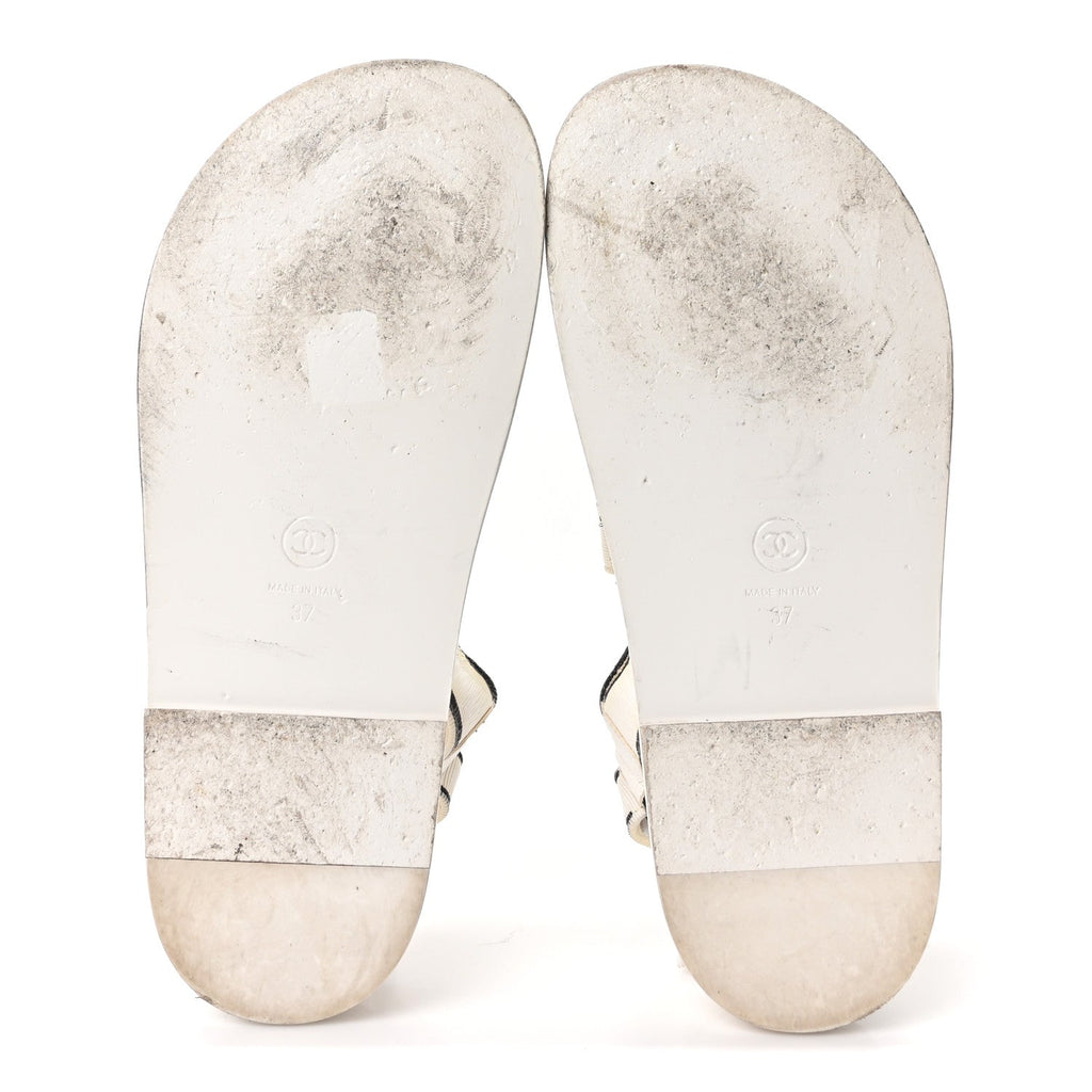Calfskin Printed Velcro Dad Sandals 37 White Black