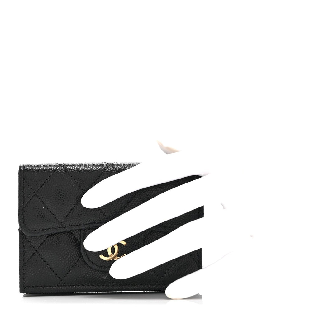 Caviar Quilted Double Flap Wallet Black