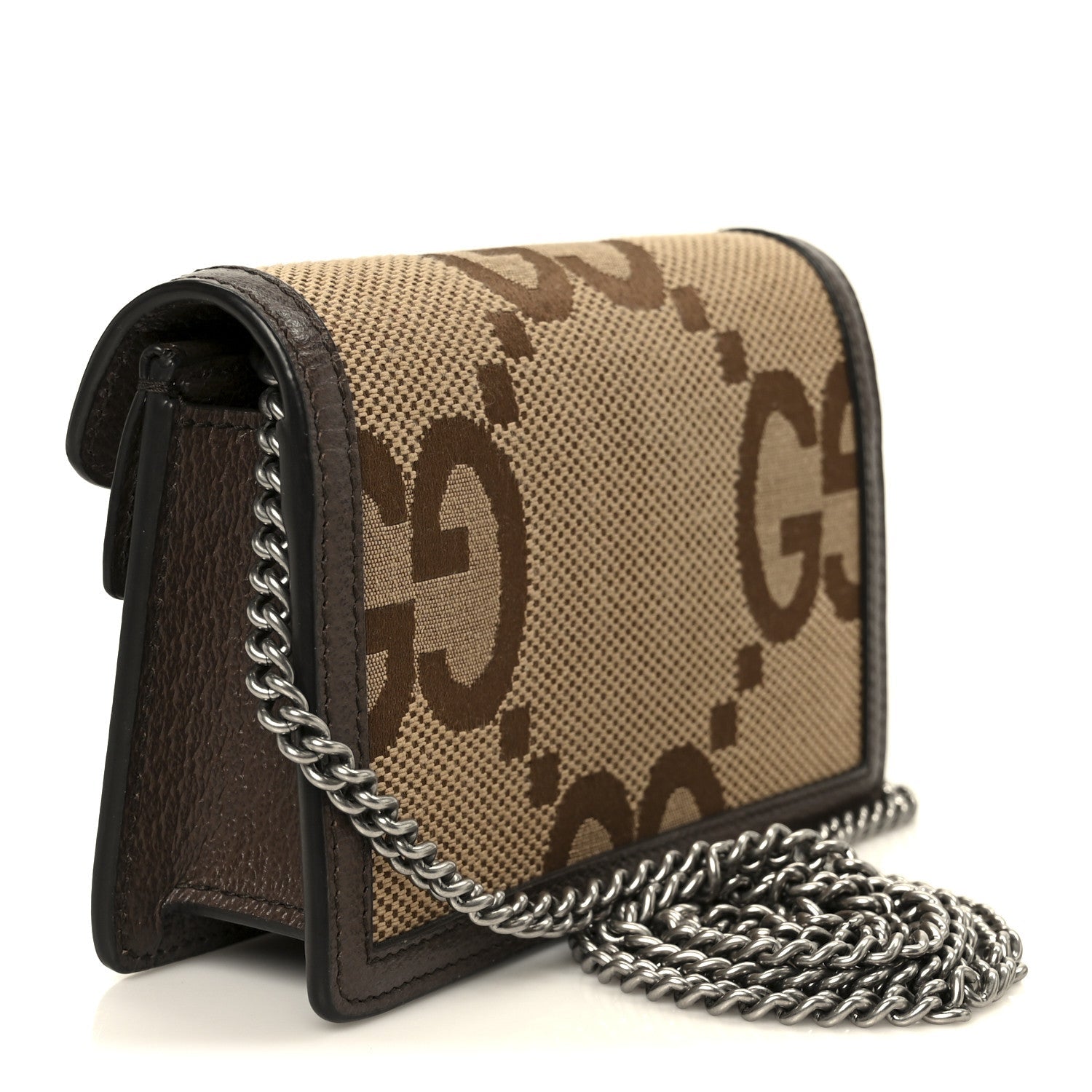 Gucci Monogram Jumbo GG Textured Dollar Calfskin Super Mini Dionysus Shoulder Bag Camel Ebony New Acero
