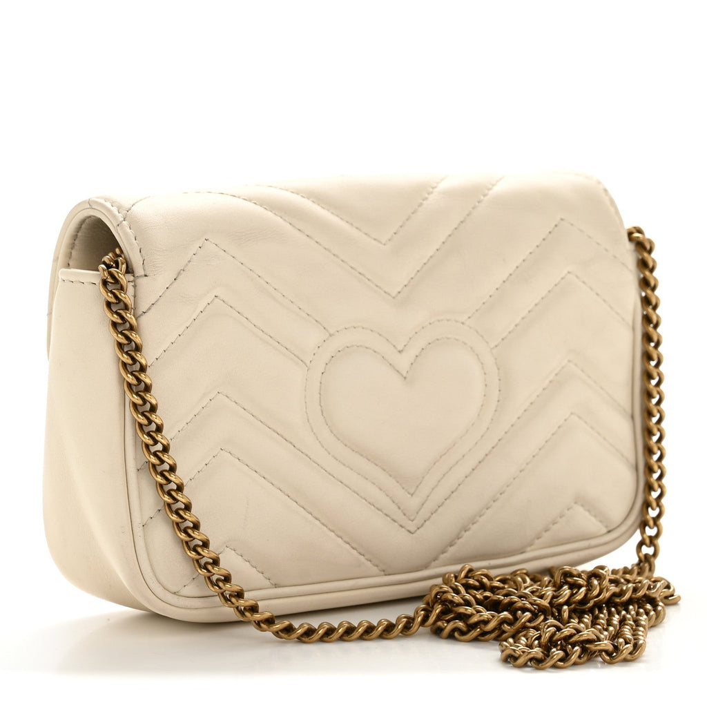 Gucci Calfskin Matelasse Super Mini GG Marmont Shoulder Bag White