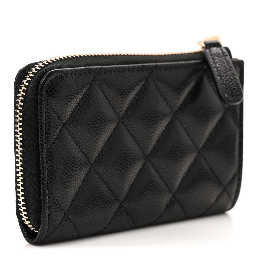 Caviar Quilted Zipped Key Holder Case Black