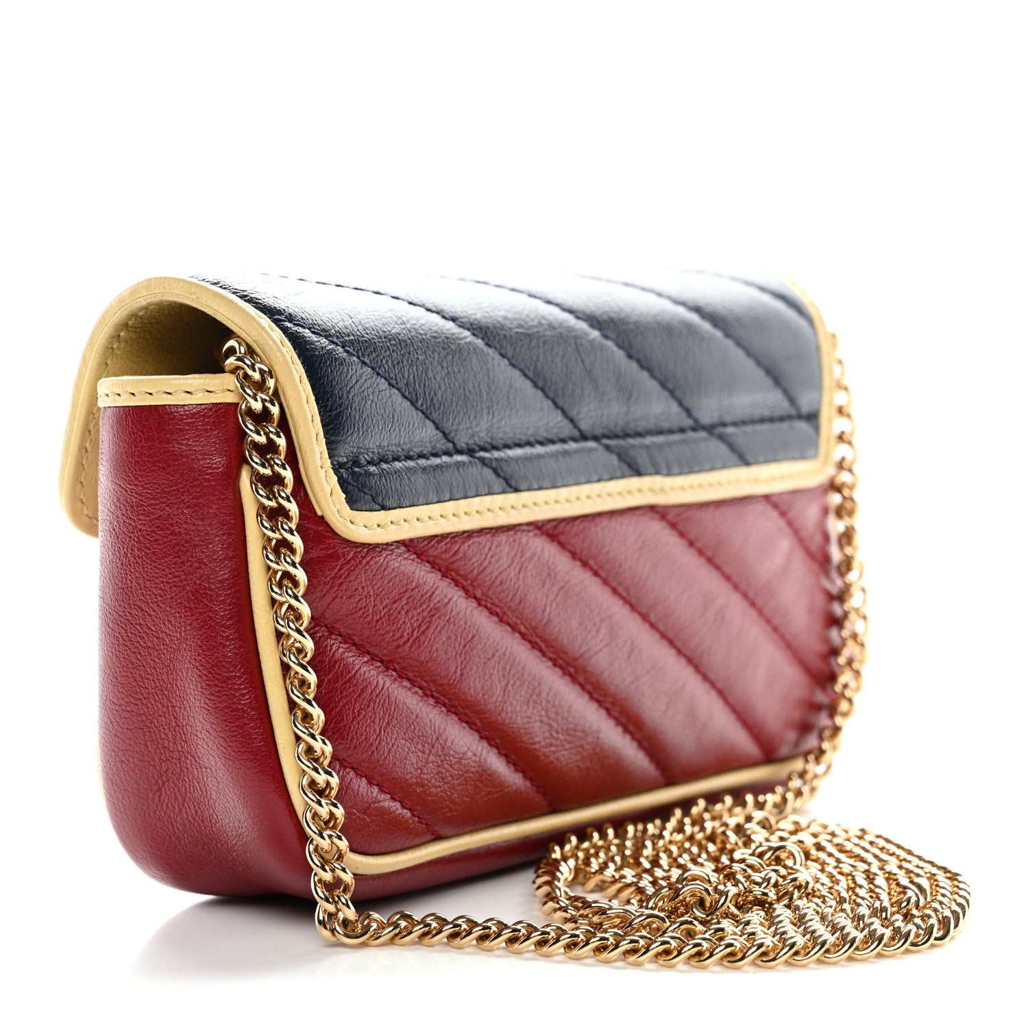 Gucci Vintage Effect Calfskin Matelasse Super Mini Torchon GG Marmont Shoulder Bag Black Beige
