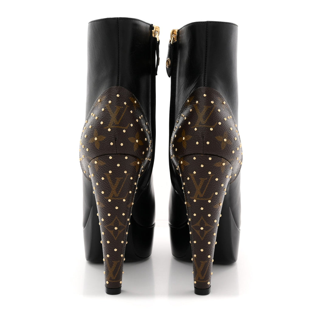 Louis Vuitton Soft Calfskin Monogram Afterglow Platform Ankle Boots 39 Black