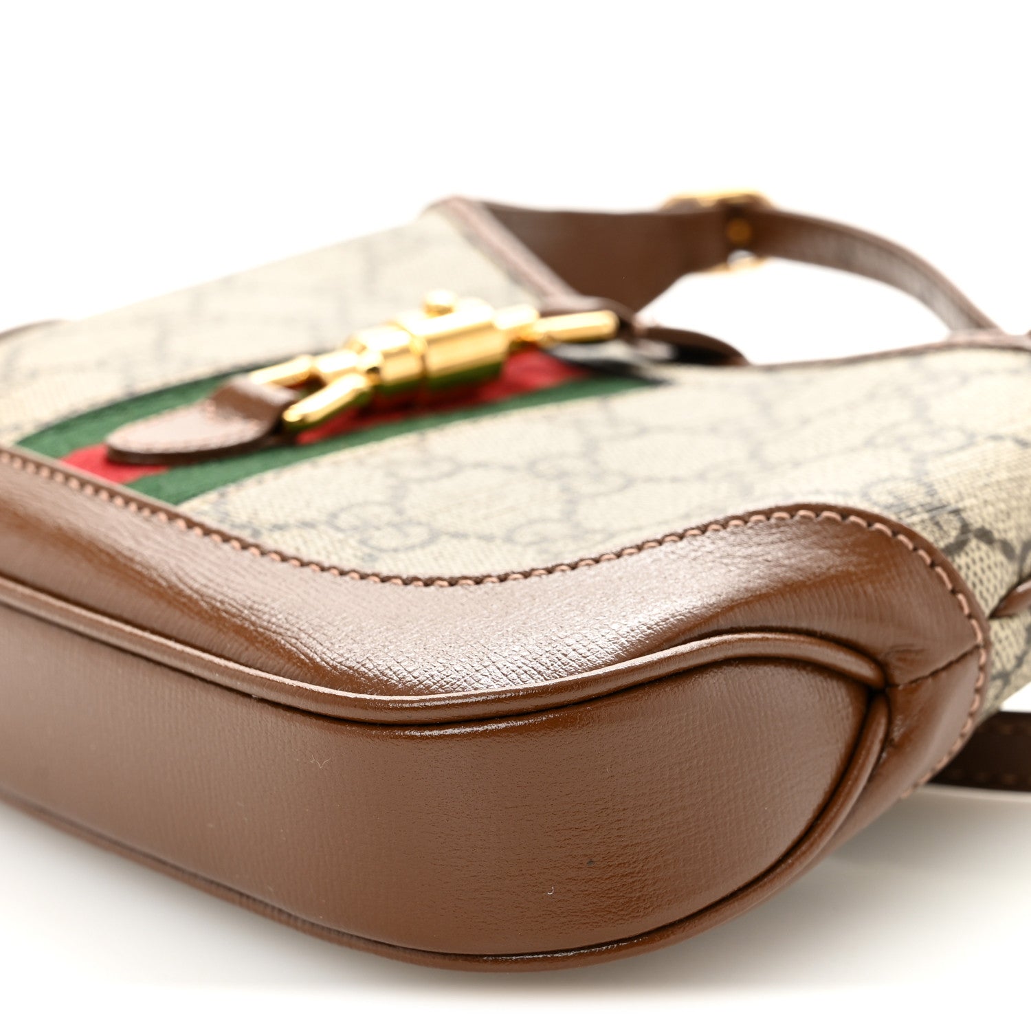 Gucci GG Supreme Monogram Azalea Calfskin Web Mini Jackie 1961 Hobo Beige Ebony Brown Sugar