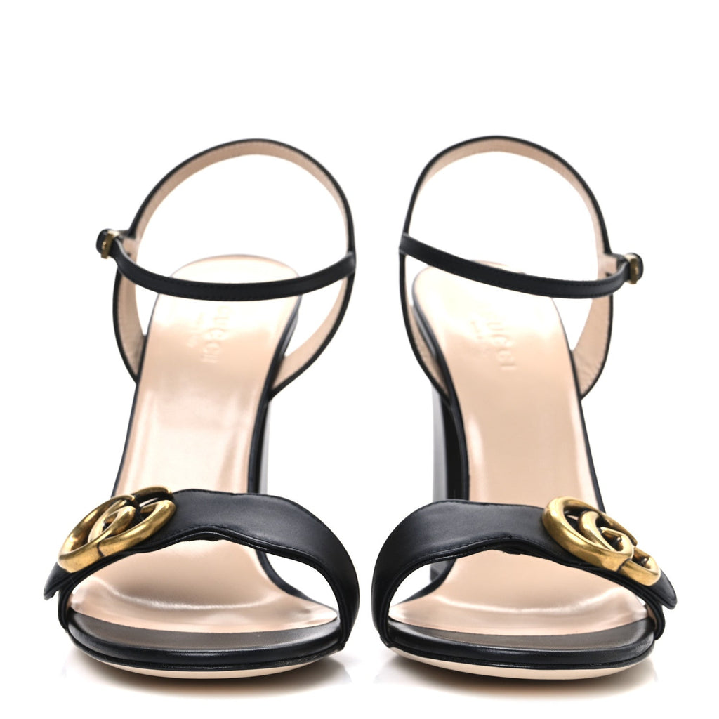 Gucci Lifford Calfskin GG Marmont Ankle Wrap 105mm Sandals 37 Black