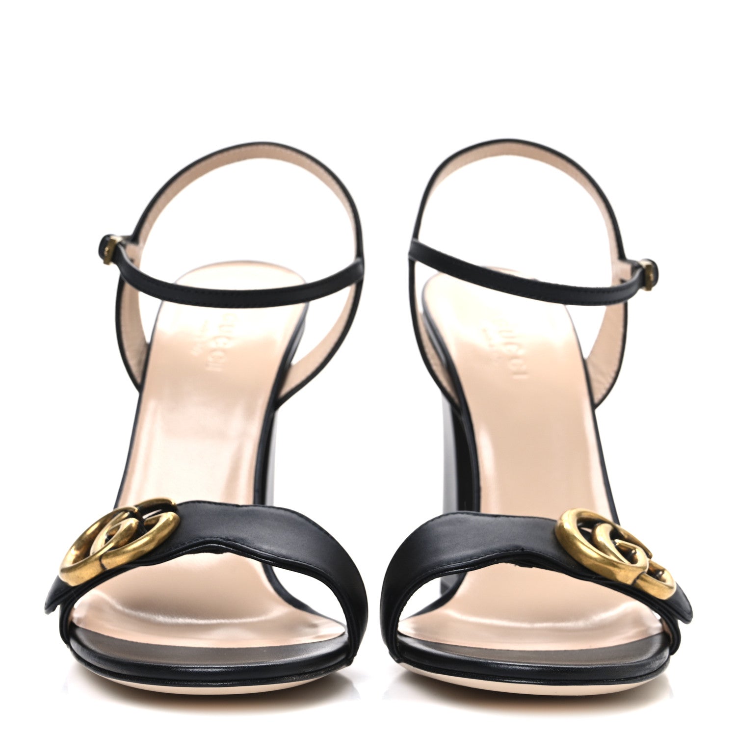 Gucci Lifford Calfskin GG Marmont Ankle Wrap 105mm Sandals 37 Black