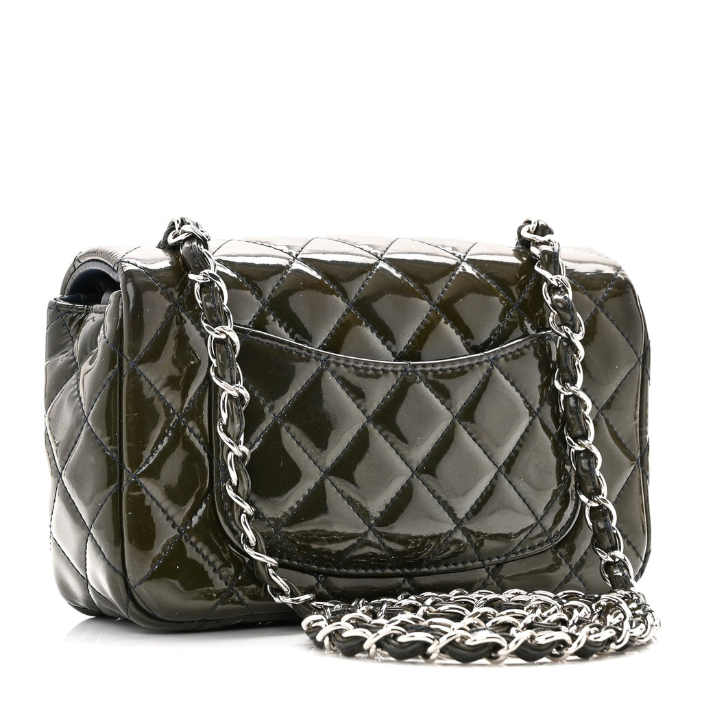 Chanel Patent Calfskin Quilted Mini Rectangular Flap Navy Blue