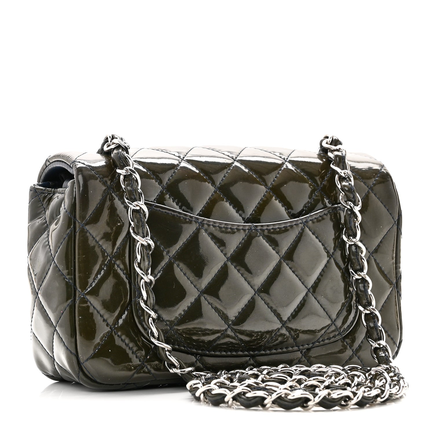 Chanel Patent Calfskin Quilted Mini Rectangular Flap Navy Blue