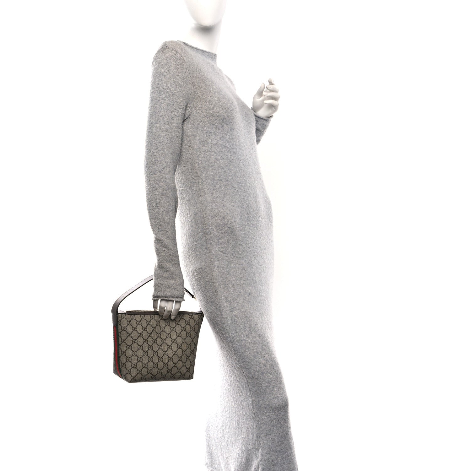 Gucci GG Supreme Monogram Textured Calfskin Web Super Mini Ophidia Shoulder Bag Beige Ebony New Acero