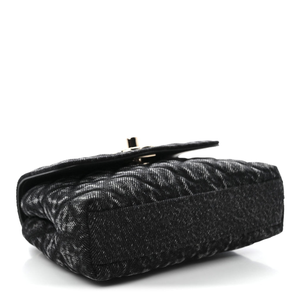 Chanel Washed Denim Quilted Coco Handle Clutch With Chain Black