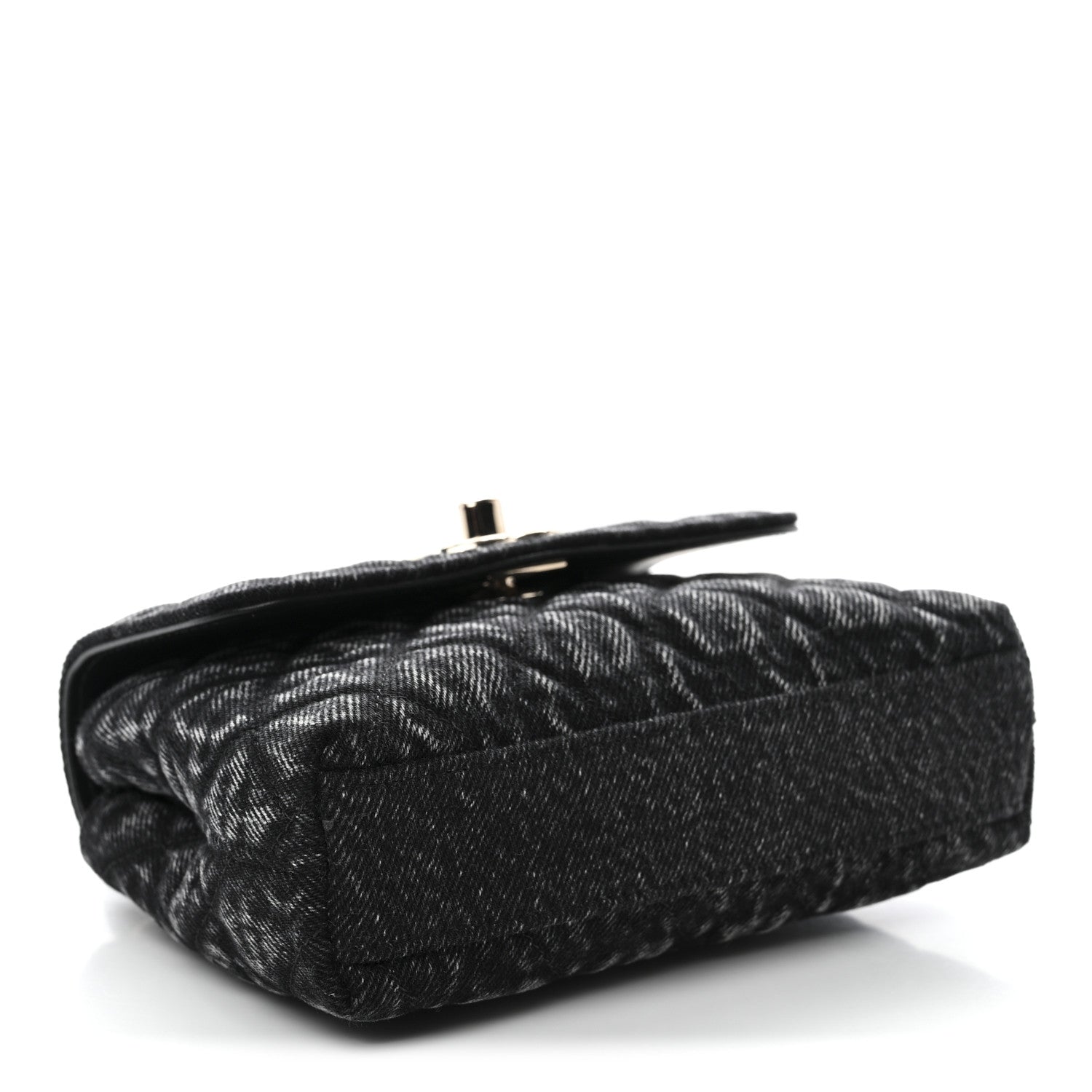Chanel Washed Denim Quilted Coco Handle Clutch With Chain Black