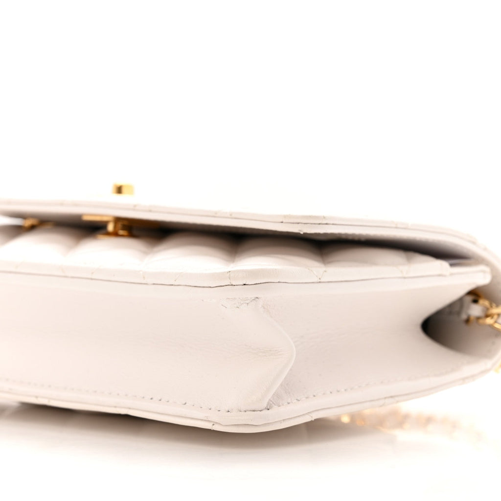 Chanel Shiny Crumpled Calfskin Quilted Enamel Heart Wallet On Chain WOC White