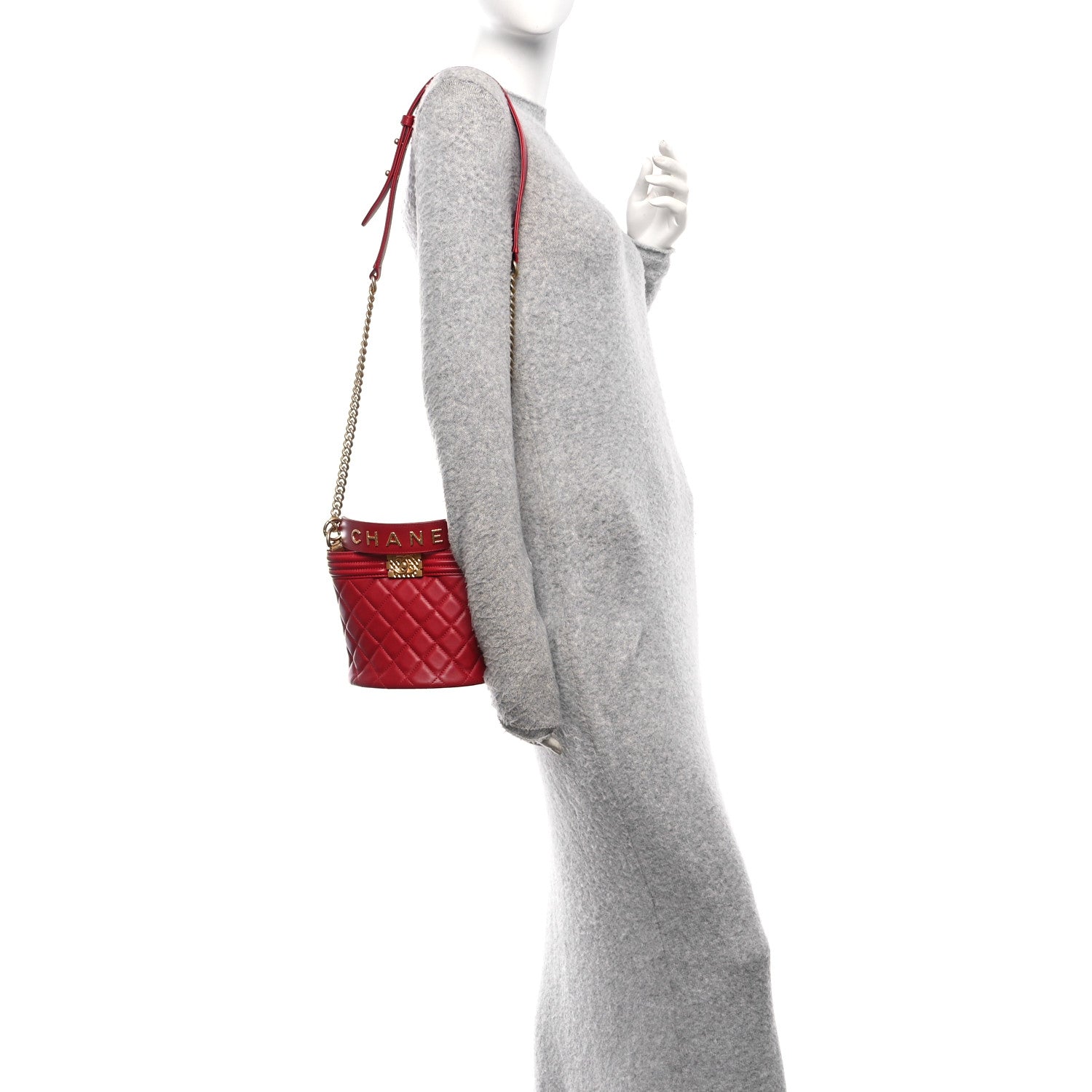 Chanel Calfskin Quilted Boy Bucket Bag Red