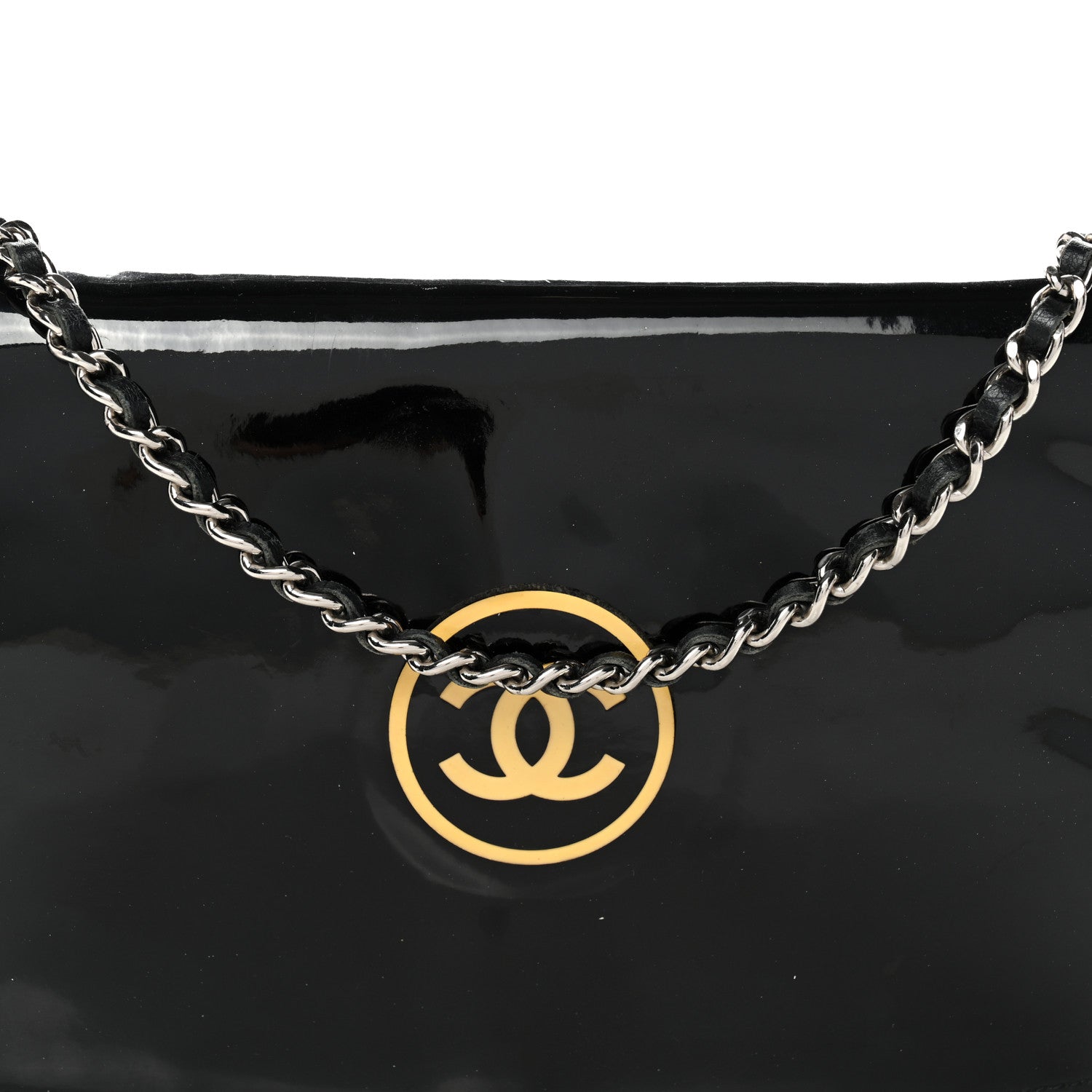 Chanel Patent CC Compact Wallet on Chain WOC Black
