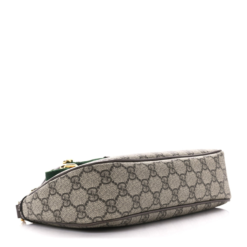 Gucci GG Supreme Monogram Textured Dollar Calfskin Web Small Ophidia GG Handbag Beige Ebony New Acero