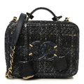 Chanel Tweed Snakeskin Quilted Medium CC Filigree Vanity Case Dark Navy