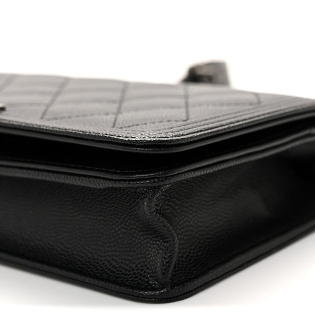Chanel Caviar Quilted Boy Wallet On Chain WOC Black
