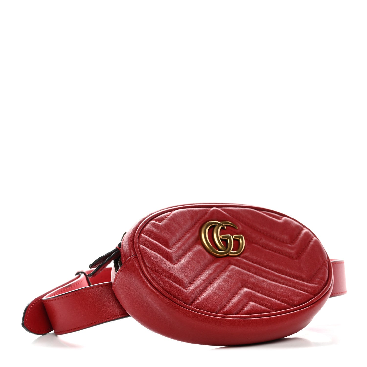Gucci Calfskin Matelasse GG Marmont Belt Bag 85 34 Hibiscus Red