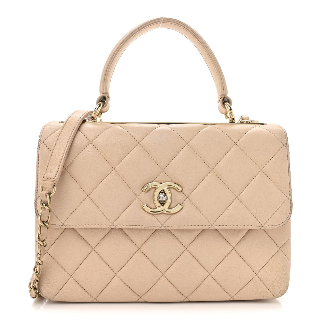 Chanel Lambskin Quilted Small Trendy CC Dual Handle Flap Bag Beige