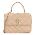 Chanel Lambskin Quilted Small Trendy CC Dual Handle Flap Bag Beige