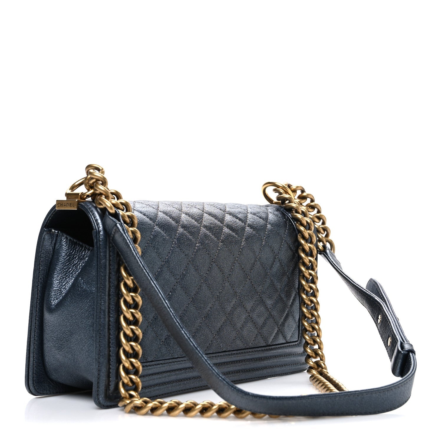 Chanel Metallic Calfskin Quilted Medium Boy Flap Grey
