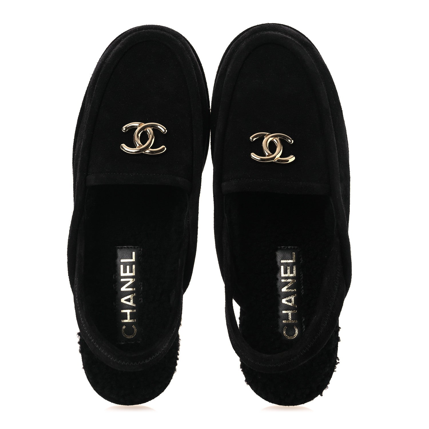 Chanel Suede Calfskin CC Slingback Loafers 37.5 Black