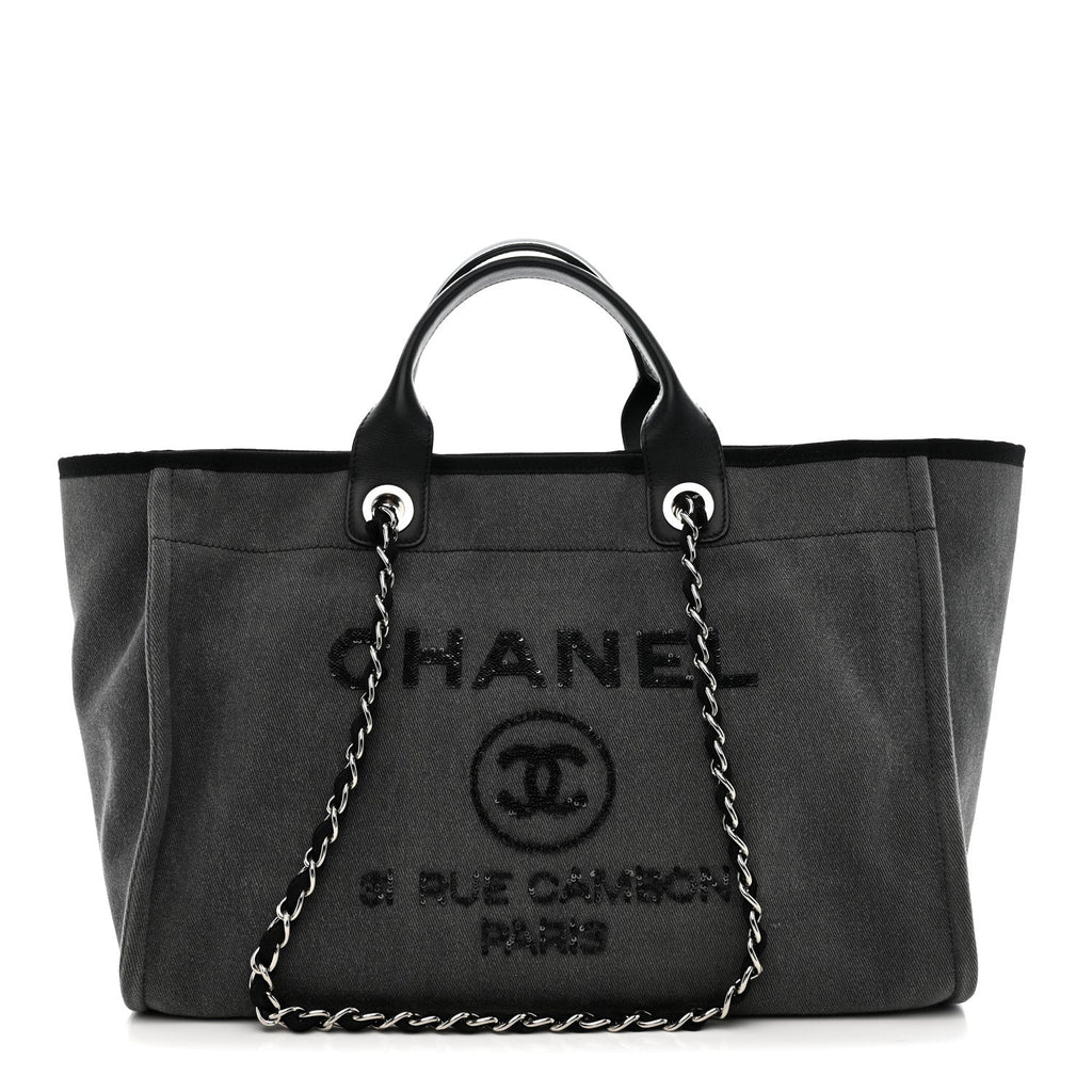 Chanel Canvas Sequin Medium Deauville Tote Charcoal