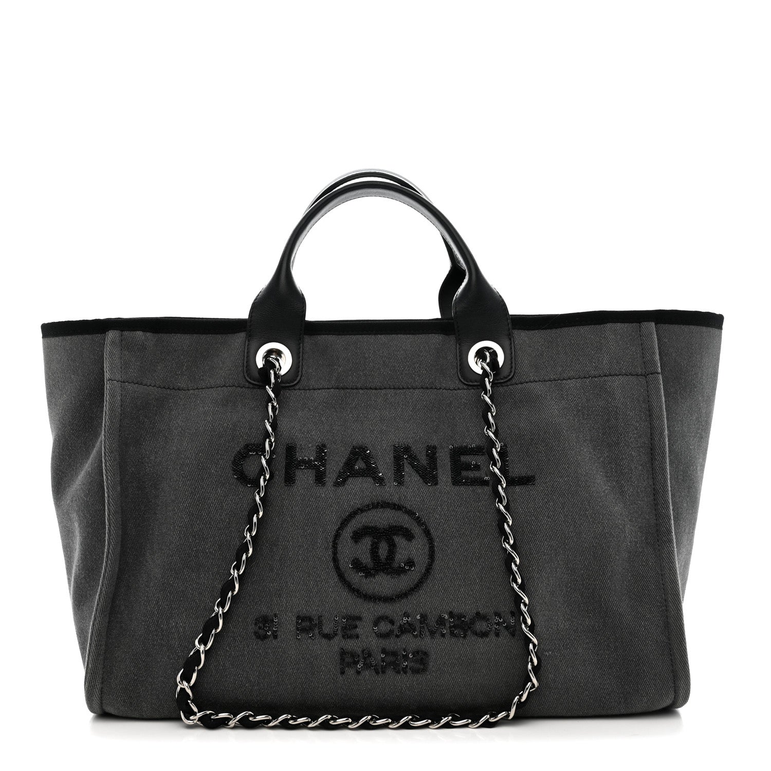 Chanel Canvas Sequin Medium Deauville Tote Charcoal