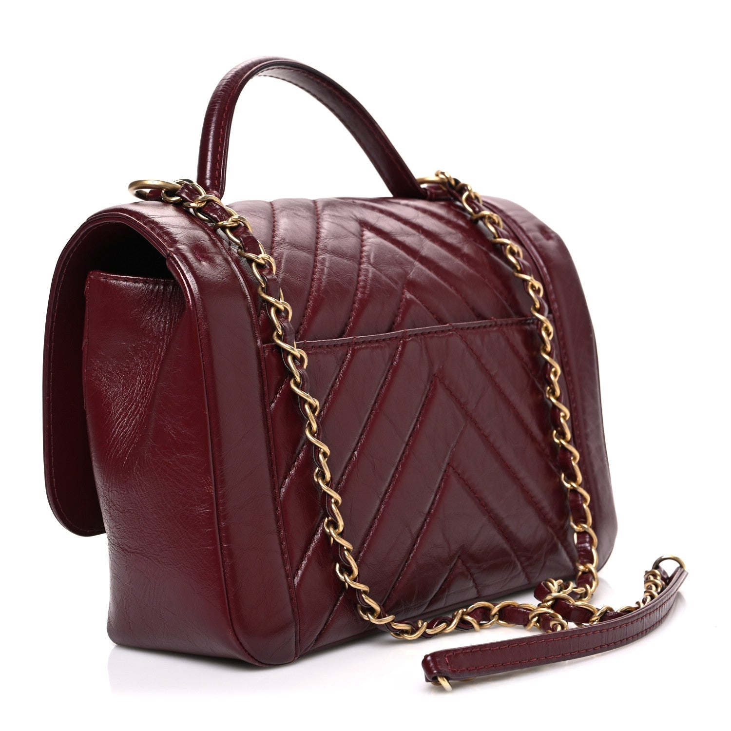 Chanel Calfskin Chevron Quilted Top Handle Flap Red