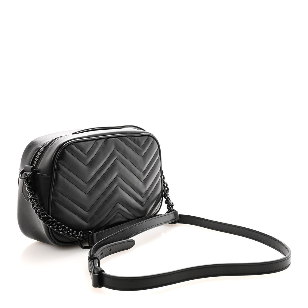 Gucci Calfskin Matelasse Monochrome Small GG Marmont Chain Shoulder Bag Black