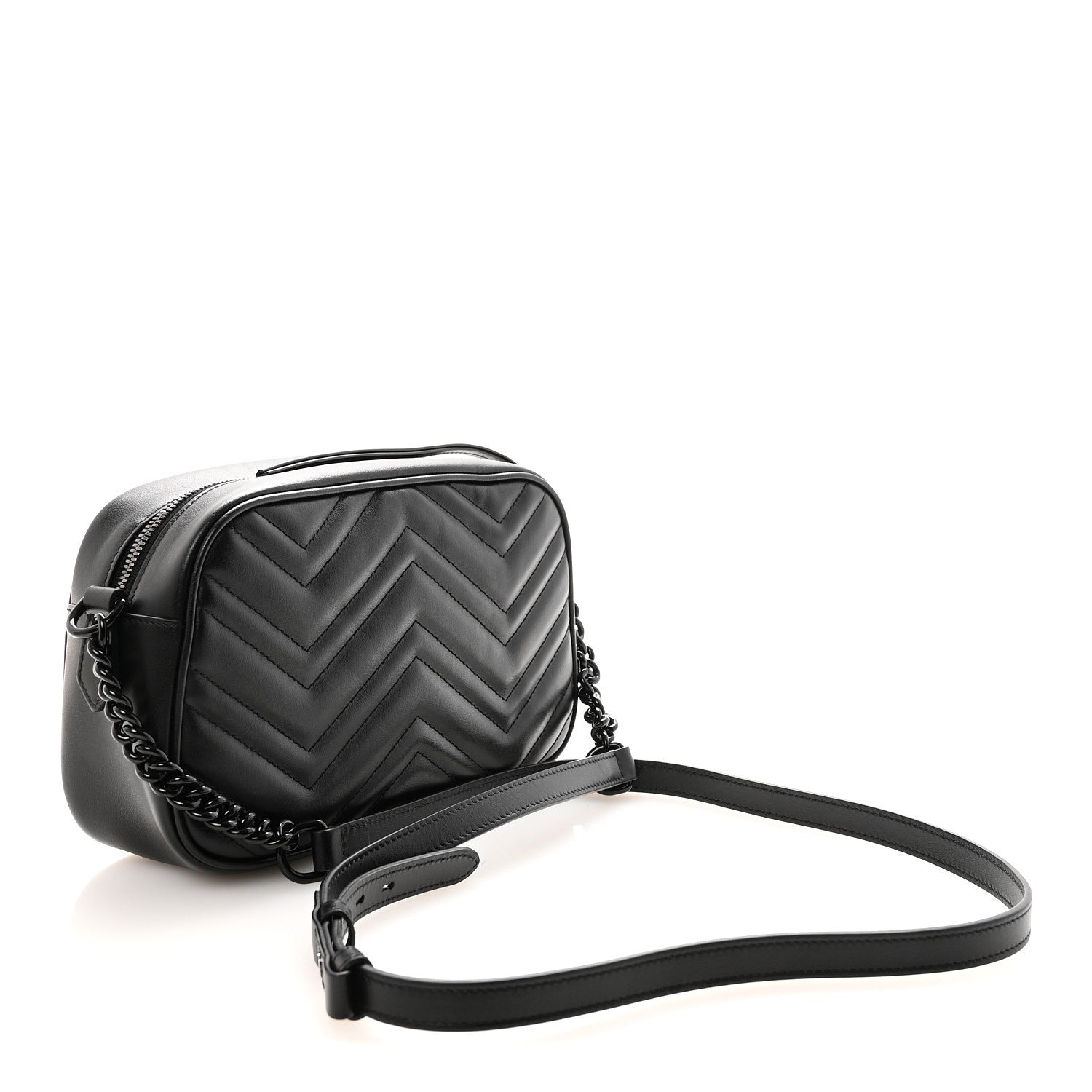 Gucci Calfskin Matelasse Monochrome Small GG Marmont Chain Shoulder Bag Black