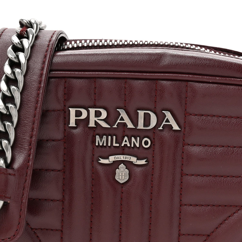 Prada Soft Calfskin Impunture Diagramme Small Camera Bag Granato