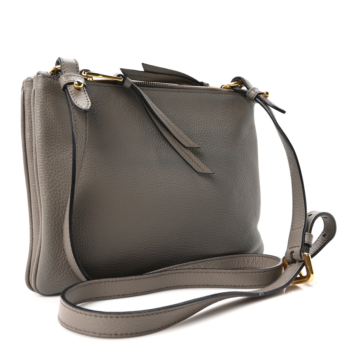 Prada Vitello Phenix Double Zip Crossbody Bag Argilla