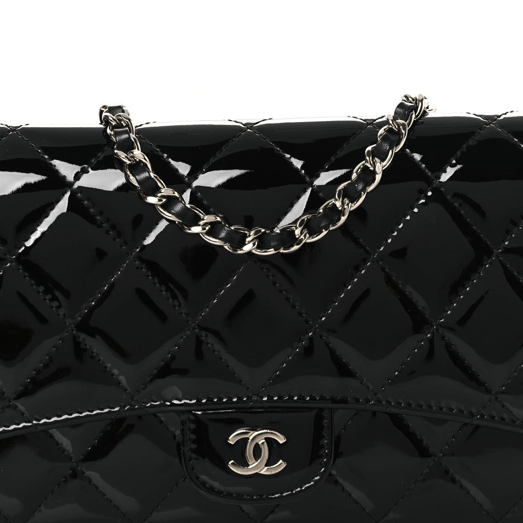 Chanel Patent Quilted Wallet On Removable Chain WOC Black