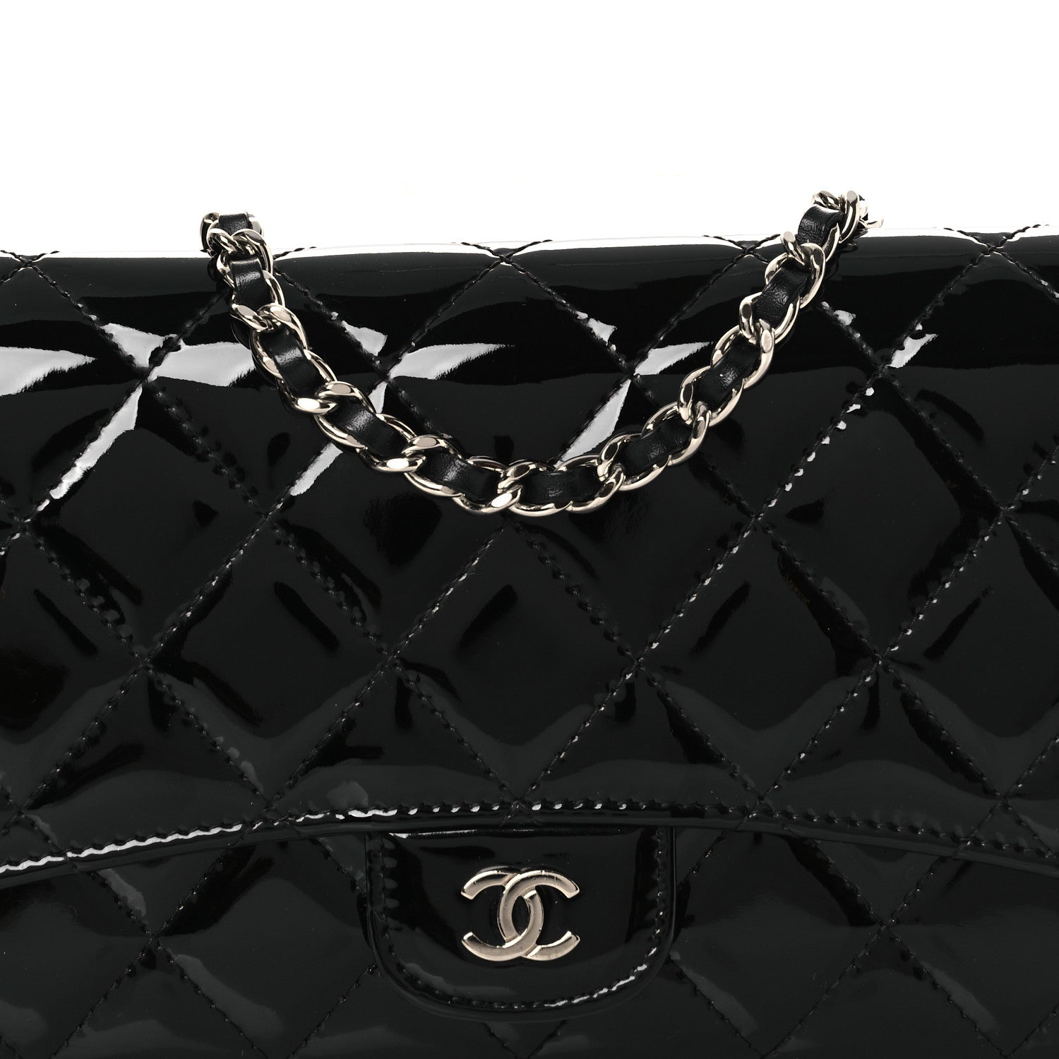 Chanel Patent Quilted Wallet On Removable Chain WOC Black