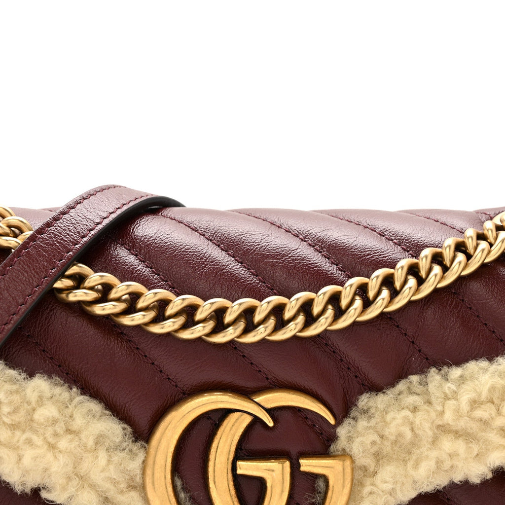 Gucci Azalea Calfskin Wool Matelasse Diagonal Small GG Marmont Shoulder Bag Sand Desert