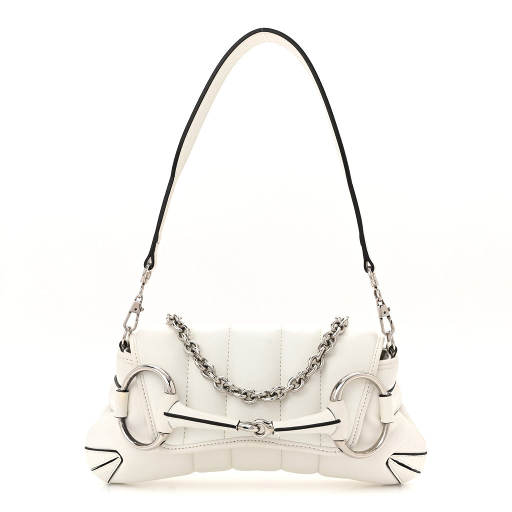 Gucci Nappa Vertical Matelasse Small Maxi Horsebit Chain Shoulder Bag Great White